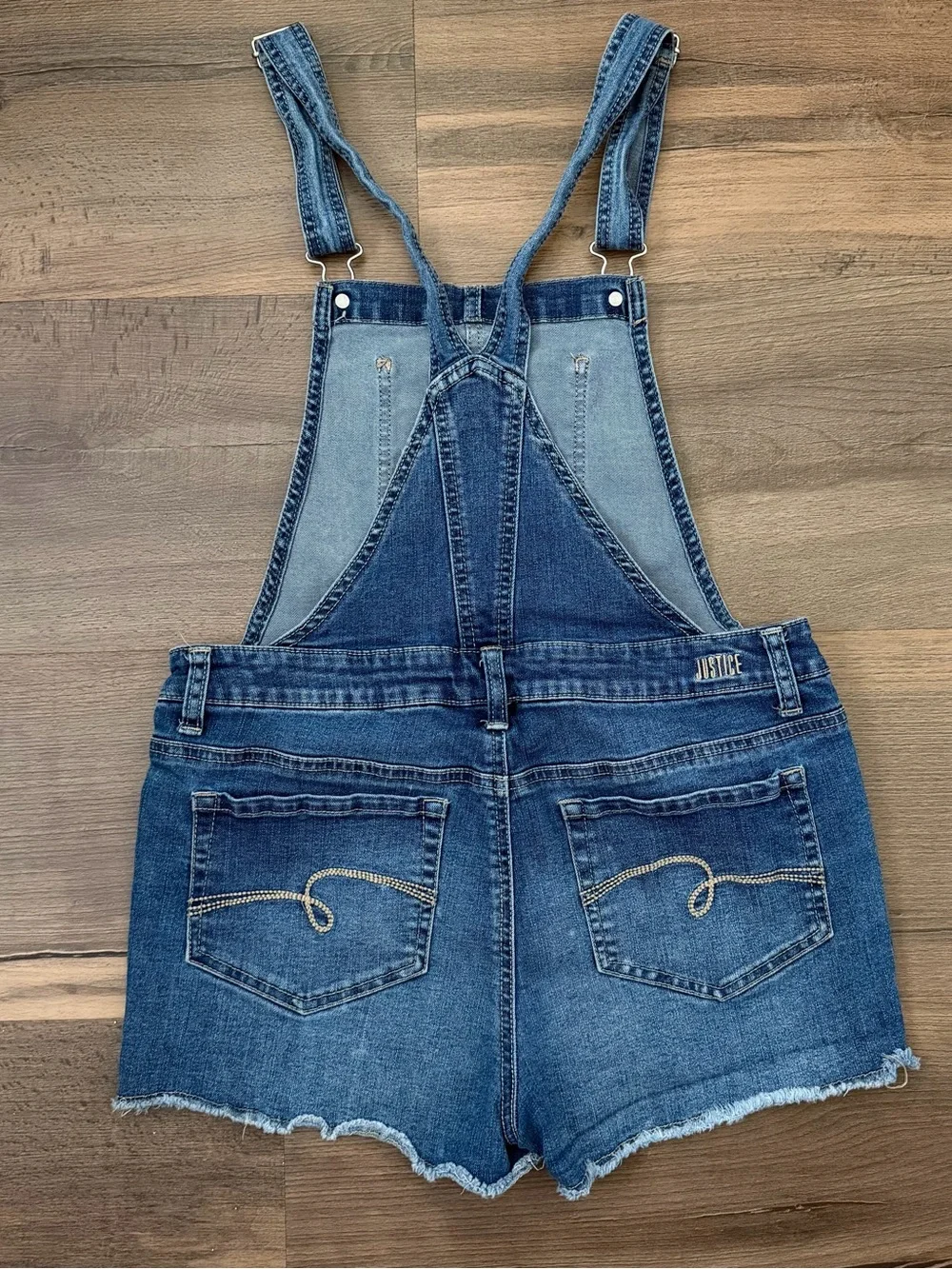Justice Girls' Sequin U.S. Flag Stars & Stripes Denim Shortalls Size 18